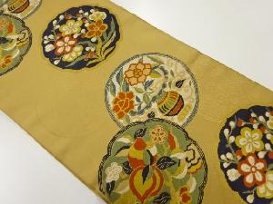 アンティーク　鏡裏に花模様織出し袋帯（材料）